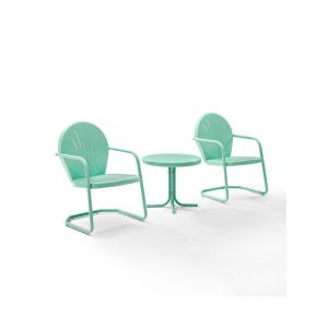 Crosley Furniture - Griffith 3 Piece Metal Outdoor Conversation Seating Set - Two Chairs in Aqua Finish With Side Table in Aqua - KO10004AQ