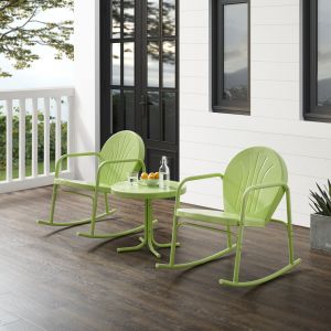 Crosley Furniture - Griffith 3Pc Outdoor Metal Rocking Chair Set Key Lime Gloss - Side Table & 2 Rocking Chairs - KO10020KL_CLOSEOUT