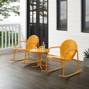 Crosley Furniture - Griffith 3Pc Outdoor Metal Rocking Chair Set Tangerine Gloss - Side Table & 2 Rocking Chairs - KO10020TG_CLOSEOUT