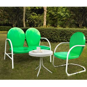 Crosley Furniture - Griffith 3 Piece Metal Outdoor Conversation Seating Set - Loveseat & Chair in Grasshopper Green Finish with Side Table in White Finish - KO10003GR