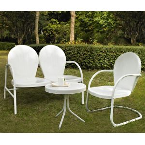 Crosley Furniture - Griffith 3 Piece Metal Outdoor Conversation Seating Set - Loveseat & Chair in White Finish with Side Table in White Finish - KO10003WH_CLOSEOUT