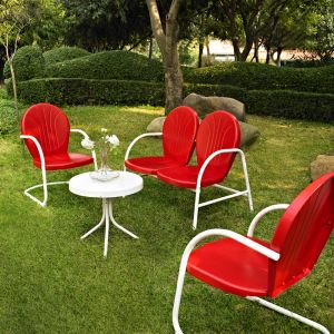 Crosley Furniture - Griffith 4 Piece Metal Outdoor Conversation Seating Set - Loveseat & 2 Chairs in Red Finish with Side Table in White Finish - KO10001RE_CLOSEOUT