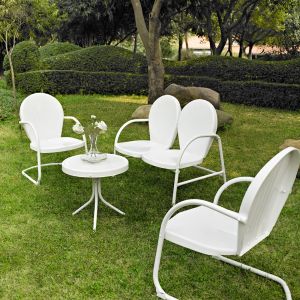 Crosley Furniture - Griffith 4 Piece Metal Outdoor Conversation Seating Set - Loveseat & 2 Chairs in White Finish with Side Table in White Finish - KO10001WH_CLOSEOUT