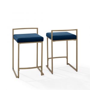 Crosley Furniture - Harlowe 2-Piece Counter Height Bar Stool Set Navy/Gold - 2 Stools - CF501924-NV