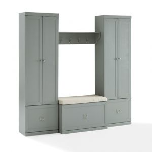 Crosley Furniture - Harper 4Pc Entryway Set Gray/Creme - Bench, Shelf, & 2 Pantry Closets - KF31015GY