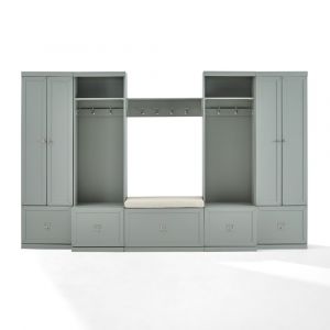 Crosley Furniture - Harper 6Pc Entryway Set Gray/Creme - Bench, Shelf, 2 Pantry Closets, & 2 Hall Trees - KF31017GY