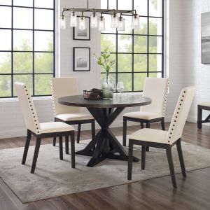 Crosley Furniture - Hayden 5Pc Round Dining Set Slate/Cream - Table & 4 Upholstered Chairs - KF13074SL