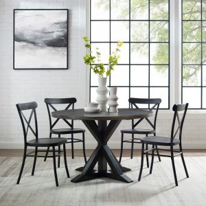 Crosley Furniture - Hayden 5Pc Round Dining Set W-Camille Chairs Matte Black-  Slate - Table and 4 Chairs - KF20010SL-MB