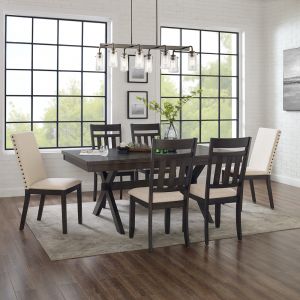 Crosley Furniture - Hayden 7Pc Dining Set Slate/Cream - Table, 4 Slat Back Chairs, & 2 Upholstered Chairs - KF13077SL