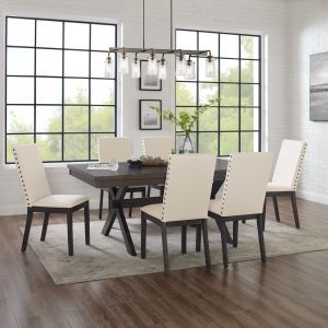 Crosley Furniture - Hayden 7Pc Dining Set Slate/Cream - Table & 6 Upholstered Chairs - KF13076SL