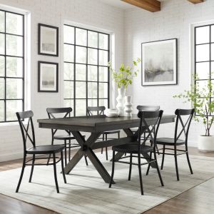 Crosley Furniture - Hayden 7Pc Dining Set W-Camille Chairs Matte Black-  Slate - Table and 6 Chairs - KF20011SL-MB