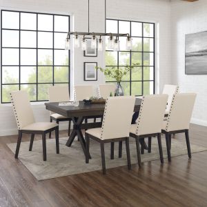 Crosley Furniture - Hayden 9Pc Dining Set Slate/Cream - Table & 8 Upholstered Chairs - KF13073SL