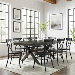 Crosley Furniture - Hayden 9Pc Dining Set W-Camille Chairs Matte Black-  Slate - Table and 8 Chairs - KF20012SL-MB