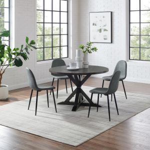 Crosley Furniture - Hayden 5Pc Round Dining Set W-Weston Chairs Distressed Gray -Slate - Table and 4 Chairs - KF20014SL-MB