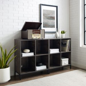 Crosley Furniture - Jacobsen 2Pc Record Storage Cube Bookcase Set Brown Ash/Matte Black - 2 Bookcases - KF13059BR