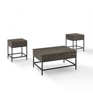 Crosley Furniture - Jacobsen 3 Piece Coffee Table Set Brown Ash/Matte Black - Coffee & 2 End Tables - KF13056BR