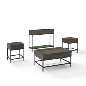 Crosley Furniture - Jacobsen 4 Piece Coffee Table Set Brown Ash/Matte Black - Coffee, Console, & 2 End Tables - KF13054BR