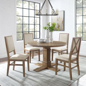 Crosley Furniture - Joanna 5Pc Round Dining Set Rustic Brown /Creme - Round Table & 4 Upholstered Back Chairs - KF13063RB-RB
