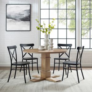 Crosley Furniture - Joanna 5Pc Round Dining Set W/Camille Chairs Matte Black/ Rustic Brown - Table & 4 Chairs - KF20007RB-MB