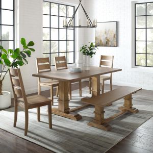 Crosley Furniture - Joanna 6Pc Dining Set Rustic Brown - Table, Bench, and 4 Ladder Back Chairs - KF20020RB