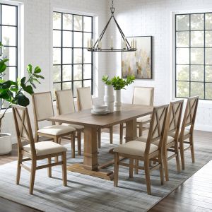 Crosley Furniture - Joanna 9Pc Dining Set Rustic Brown /Creme - Table & 8 Upholstered Back Chairs - KF13069RB-RB