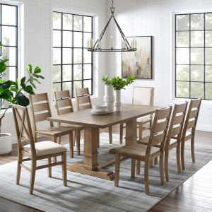 Crosley Furniture - Joanna 9Pc Dining Set Rustic Brown /Creme - Table, 6 Ladder Back Chairs, & 2 Upholstered Back Chairs - KF13071RB-RB