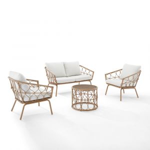 Crosley Furniture - Juniper 4Pc Outdoor Wicker Conversation Set Creme/Natural - Loveseat, Coffee Table, & 2 Armchairs - KO70400NA-CR
