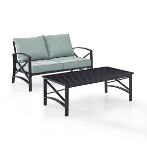 Crosley Furniture - Kaplan 2 Pc Outdoor Seating Set With Mist Cushion - Loveseat, Coffee Table - KO60010BZ-MI