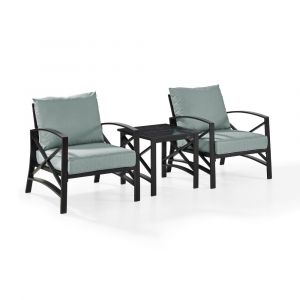 Crosley Furniture - Kaplan 3 Pc Outdoor Seating Set With Mist Cushion - Two Chairs, Side Table - KO60016BZ-MI