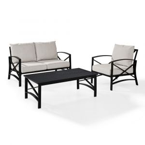 Crosley Furniture - Kaplan 3 Pc Outdoor Seating Set With Oatmeal Cushion - Loveseat, Chair , Coffee Table - KO60014BZ-OL