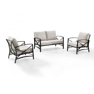 Crosley Furniture - Kaplan 3 Pc Outdoor Seating Set With Oatmeal Cushion - Loveseat, Two Outdoor Chairs - KO60011BZ-OL