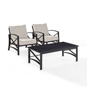 Crosley Furniture - Kaplan 3 Pc Outdoor Seating Set With Oatmeal Cushion - Two Outdoor Chairs, Coffee Table - KO60012BZ-OL