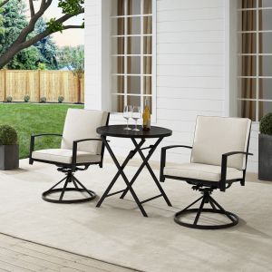 Crosley Furniture - Kaplan 3Pc Outdoor Metal Bistro Set Oatmeal/Oil Rubbed Bronze - Bistro Table & 2 Swivel Chairs - KO60040BZ-OL