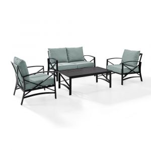 Crosley Furniture - Kaplan 4 Pc Outdoor Seating Set With Mist Cushion - Loveseat, Two Chairs, Coffee Table - KO60009BZ-MI