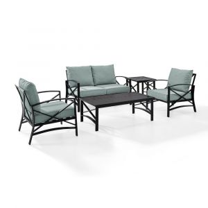 Crosley Furniture - Kaplan 5 Pc Outdoor Seating Set With Mist Cushion - Loveseat, Two Chairs, Coffee Table, Side Table - KO60015BZ-MI