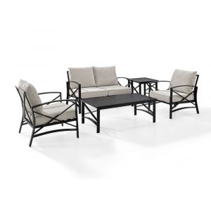 Crosley Furniture - Kaplan 5 Pc Outdoor Seating Set With Oatmeal Cushion - Loveseat, Two Chairs, Coffee Table, Side Table - KO60015BZ-OL