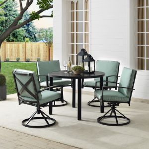 Crosley Furniture - Kaplan 5Pc Outdoor Metal Round Dining Set Mist/Oil Rubbed Bronze - Table & 4 Swivel Chairs - KO60042BZ-MI
