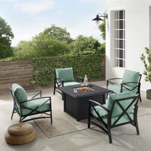Crosley Furniture - Kaplan 5Pc Outdoor Metal Conversation Set W-Fire Table Mist-Oil Rubbed Bronze - Dante Fire Table and 4 Arm Chairs - KO60035BZ-MI