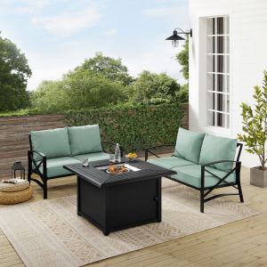 Crosley Furniture - Kaplan 3Pc Outdoor Metal Conversation Set W-Fire Table Mist-Oil Rubbed Bronze - Dante Fire Table and 2 Loveseats - KO60038BZ-MI