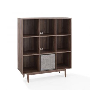 Crosley Furniture - Liam 9 Cube Record Storage Bookcase With Speaker Walnut/Black - Bookcase & Speaker - KF13121WA-BK