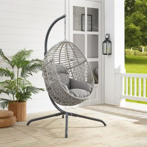 Crosley Furniture - Lorelei Indoor/Outdoor Wicker Hanging Egg Chair Gray/Light Gray - Egg Chair & Stand - KO70232LG