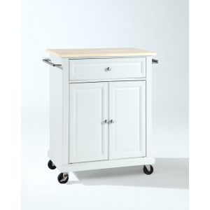 Crosley Furniture - Natural Wood Top Portable Kitchen Cart/Island in White Finish - KF30021EWH