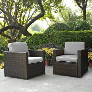 Crosley Furniture - Palm Harbor 2 Piece Outdoor Wicker Seating Set With Gray Cushions - Two Outdoor Wicker Chairs - KO70005BR-GY