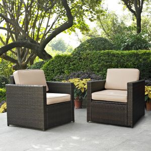 Crosley Furniture - Palm Harbor 2 Piece Outdoor Wicker Seating Set With Sand Cushions - Two Outdoor Wicker Chairs - KO70005BR-SA_CLOSEOUT