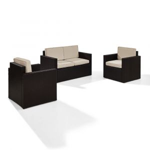 Crosley Furniture - Palm Harbor 3 Piece Outdoor Wicker Seating Set With Sand Cushions - Loveseat & Two Outdoor Chairs - KO70003BR-SA_CLOSEOUT