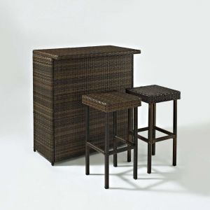 Crosley Furniture - Palm Harbor 3 Piece Outdoor Wicker Bar Set - Table & Two Stools - KO70009BR_CLOSEOUT