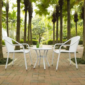 Crosley Furniture - Palm Harbor 3 Piece Outdoor Wicker Caf? Seating Set in White- 2 Stacking Chairs and Round Side Table - KO70060WH_CLOSEOUT