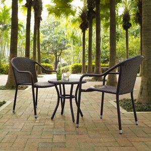 Crosley Furniture - Palm Harbor 3 Piece Outdoor Wicker Caf? Seating Set in Brown - 2 Stacking Chairs and Round Side Table - KO70060BR_CLOSEOUT