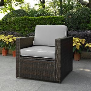 Crosley Furniture - Palm Harbor Outdoor Wicker Arm Chair in Brown With Gray Cushions - KO70088BR-GY