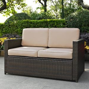 Crosley Furniture - Palm Harbor Outdoor Wicker Loveseat in Brown With Sand Cushions - KO70092BR-SA